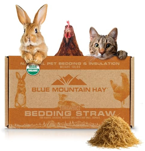 Blue Mountain Hay Organic Bedding Straw (10 lb) – USDA Certified Organic, Non-GMO, Chemical Free, Soft & Highly Absorbent Natural Bedding for Pet Habitats, Gardening, Composting & DIY Projects