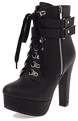 Cocey Damen Stiefeletten mit Absatz Plateau Stiefeletten mit Nieten (Black, 43 EU)