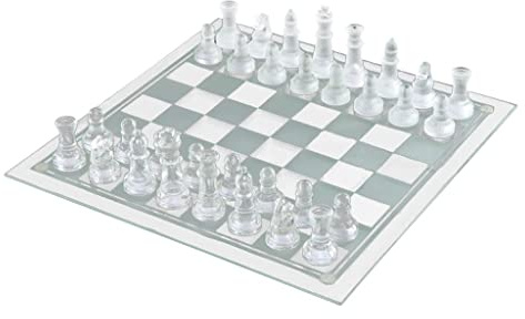 SM SunniMix Glasschach Set Elegante Stücke Und Glas Board Schachspiel Frosted & durchsichtig Schachmänner, 20x20cm
