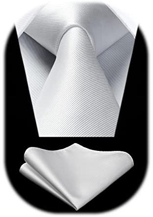 Enlision Weiße Krawatte Herren Hochzeit Krawatten und Einstecktuch Set Einfarbig Seide Schlips mit Taschentuch Elegant