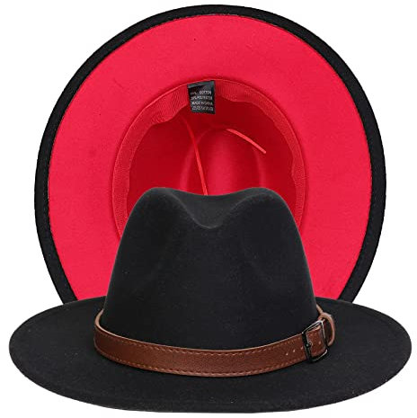JK Home Fedora Filzhut mit Schnalle für Hochzeit, Zeremonie, Geburtstag, Weihnachten, Valentinstag, schwarz / rot, Einheitsgröße