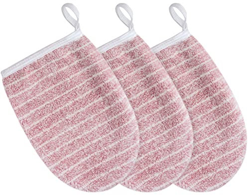 KinHwa Make-Up Entferner Handschuh Super Sanft Mikrofaser Abschminkhandschuh Wiederverwendbar Gesichtsreinigung und Abschminken nur mit Wasser 13cm x 20cm 3 Stück (3, rosa)