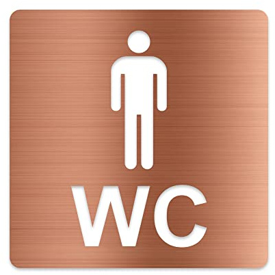 3D WC Schild, Metall-Optik, Hochglanz/Matt, selbstklebend, Damen, Herren, Türschild, Hinweisschild, Toilette, Acryl/Holz (Herren, Kupfer (gebürstet))