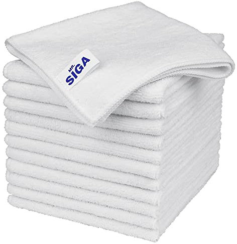 MR.SIGA Microfiber Cleaning Cloth, All-Purpose Microfiber Towels, Streak Free Cleaning Rags, Pack of 12, White, Size 32 x 32 cm(12.6 x 12.6 inch)
