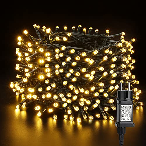 BrizLabs Luci Albero di Natale, 50M 500 LED Catena Luminosa Esterno Bianco Caldo con Spina 8 Modalità Impermeabile Luci Natalizie Decorative per Casa Interno Giardino Festa Matrimonio, Filo Verde