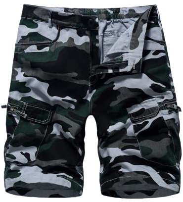 LY4U Pantalones Cortos de Combate para Hombre Estilo Casual de Algodón con Múltiples Bolsillos, Camuflaje Azul L
