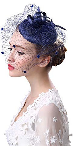 Fascinator Hut Netz Feder Hochzeitshut Retro Damen Netzschleier mit Haarclip Pillbox Hut Braut Haarschmuck Hochzeit Party Haarspange mit Blumen Hochzeitshut 20er Kopfschmuck Teeparty Kirche