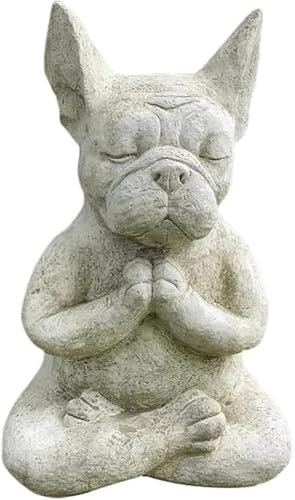 YWHWLX Yoga-Bulldogge Pose Meditation Hund Harz Statue Ornamente Wasserdicht Gebet Zen Französische Bulldogge Skulptur Handwerk Garten Dekoration Figur für Hundeliebhaber-Hund
