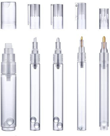 SAVITA 5 Stück Leerer Marker, Klar Nachfüllbarer Stift in 3 Größen Nachfüllbarer Stift Set für Ölmalerei Graffiti Holz Keramik Metall