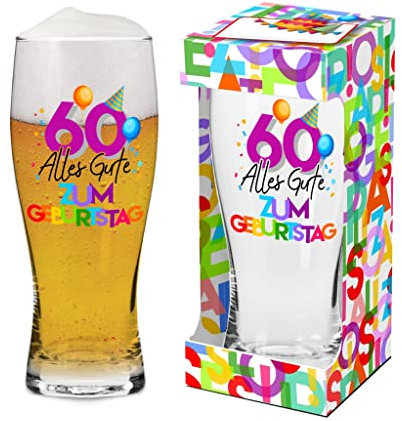 Abc Casa Verre à bière 0,5 l pour 60e anniversaire pour homme, homme, petit ami, frère - 60 ans, joyeux anniversaire – cadeau original utilisable pour les enfants de 60 ans dans un coffret cadeau