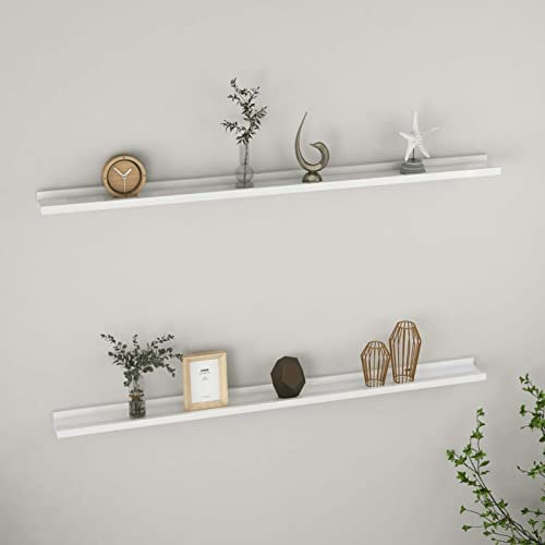Tidyard 2 STK. Wandregale Hängeregal Schweberegale Bücherregal Bilderleiste Büroregal Dekoregal Freischwebend Regal, für Badezimmer, Schlafzimmer, Wohnzimmer, Küche, Hochglanz-Weiß 115x9x3 cm MDF