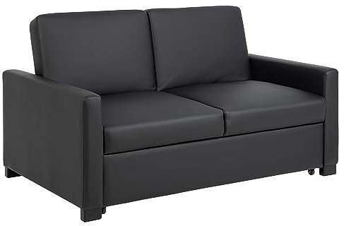 AC Design Furniture Maika Bettcouch in Schwarzem Kunstleder, 2-Sitzer Sofa mit Schlaffunktion und Armlehnen, Verstellbare Rückenlehne, Polstersofa mit Schwarzen Holzbeinen, B: 153 x H: 84 x T: 98 cm