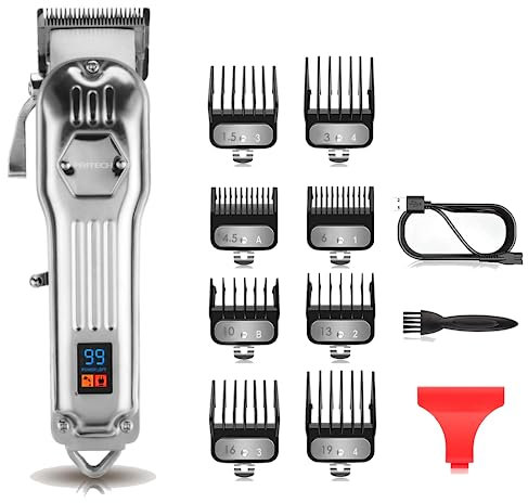 PRITECH Cortar Pelo Profesional, Cortapelos Hombre y Recortadora de Barba (13Pcs/Inalámbrico/Recargable/USB/LCD Pantalla/2000mAh/4h), Recortador Pelo Barba Kit para Familia, Peluqueros.