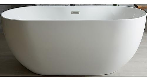 Milano Overton White 1500mm x 750mm Double Ended Freestanding Oval Bath Waste Chrome Overflow