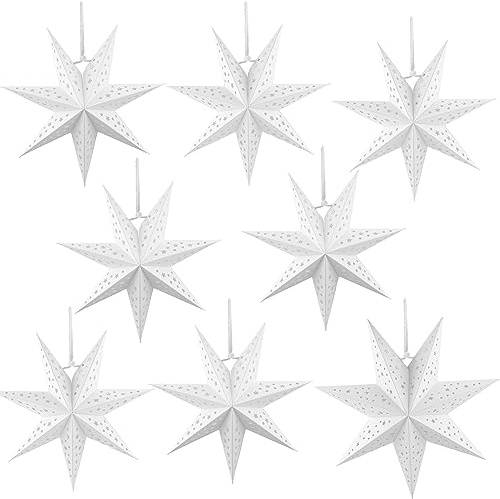 Haconba 8 Pack 18 Inch/ 12 Inch/ 10 Inch 3D Paper Stars 7 Pointed Hanging Star Lanterns Lampshade Hollow Paper Star Lantern for Christmas Wedding Home Birthday Party Decorations, 3 Size