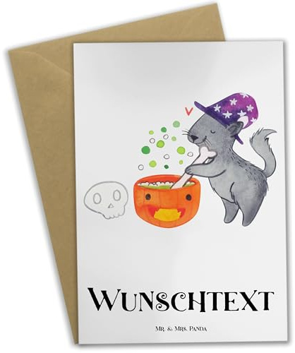 Mr. & Mrs. Panda Personalisierte Karte Kater Hexenkessel - Geschenke, grußkarte personalisiert, Zaubern, Martinssingen, Zaubertrank, individuelle, Grußkarten, Hexe, personalisierbar