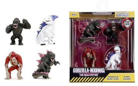 Jada Toys 253252035 - Godzilla Samlarfigur 4-Pack, 6 cm - Samlarfigur i Metall från Jada Toys, 4-pack med Figurerna Shimo, Skar, King Kong och Godzilla, 6 cm, Från 8 år