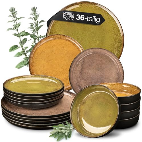 Moritz & Moritz VIDA Geschirrset 12 Personen Vintage 36-tlg. - Modernes Porzellan Geschirr Set - Kratz-, Mikrowellen- & Spülmaschinenfest, Essgeschirr, Tafelservice, Kombiservice 12 Personen