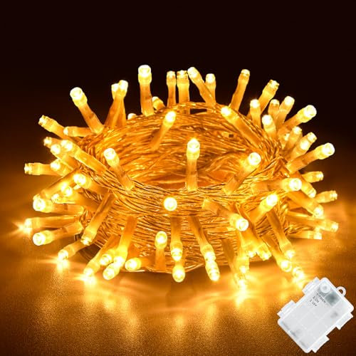 Gcstnn Luci Stringa LED a Batteria, 2M 20LED Catena Ghirlanda Luminosa con Timer, IP65 Impermeabile Filo Rame Fata Luci per Camera Balcone Giardino Natale Matrimonio In/Esterno Decor (Bianco Caldo)