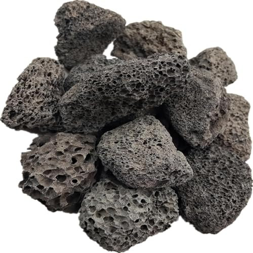 LIFEBESTONE Schwarze Lavasteine, 1,2-2 Zoll, Feuerstelle Glassteine, Kamin Glut, Feuerglas für Propangas-Feuerstelle, mittlere Lavasteine für Gaskamin, Lavasteine für Pflanzen, Lavasteine zum Backen,