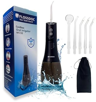 Water Flosser for Teeth & Tonsil Stone Remover, 400ml Tank, IPX8 Waterproof, Dental Flosser with 6 Tips Including Tongue Scraper, Oral Irrigator for Braces, Bad Breath Treatment for Adults