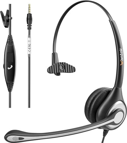 Wantek Computer Headset with Microphone 3.5mm Jack Noise Cancelling Mic & Audio Controls, Wired PC Headphone for Mobile Phone/PC/Mac/Laptop, Comfort-fit for Home/Office/Remote Learning