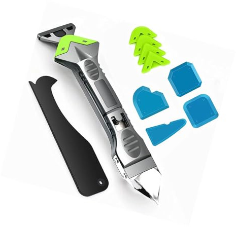 Alnicov Kit d'outils de calfeutrage en Silicone 5 en 1, Outil de Finition de Mastic, Outil de Retrait de Mastic avec tête en Acier Inoxydable, grattoir à coulis en Silicone