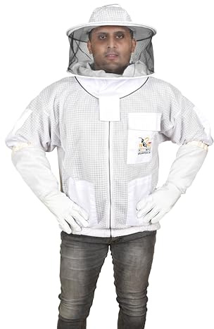Fabee Impex 3 Layer Ventilated Beekeeping Jacket Round Veil Beekeeping Fully Ventilated Jacket with Round Veil (X- Large)