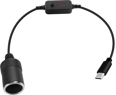 GELRHONR USB C Stecker auf Auto Zigarettenanzünder Buchse Konverter, einstellbare Volt, 5V / 9V / 12V, KFZ-Zigarettenanzünder Stromversorgung Kordel mit Voltmeter Display, für DVR Dash GPS-0,3M