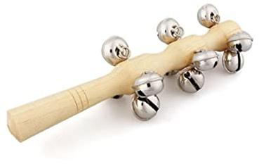 Christmas 13 Jingle Bells Baby Bells Safe Interactive Wooden Rattle Portable Baby Rattle with Handle for Children Party Favor Gift Musical Toys, Wooden Rattle
