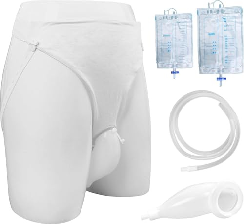 GEDRACKPMYN Sacchetto per urina Maschile Riutilizzabile, orinatoi Portatili indossabili, Raccoglitore di urina per orinatoio in Silicone con 2 sacche per catetere per urina, 1000 ml e 2000 ml,Old Men
