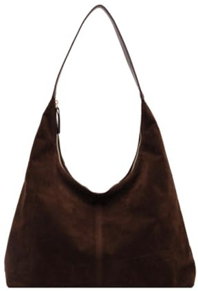 Borsa Hobo in Pelle Scamosciata a Mezzaluna - Tote Grande e Morbida con Tracolla per le Donne