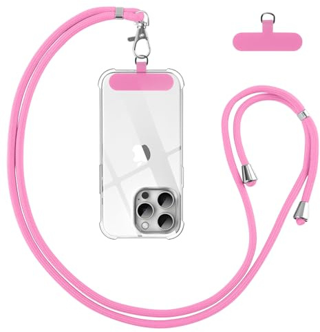 Vauki Cordon Telephone Portable, Tour de Cou Téléphone Universelle avec Patch, Réglable Amovible en Nylon Collier Lanière Corde en Bandoulière Compatibles avec Plupart des Smartphones Case, Rose