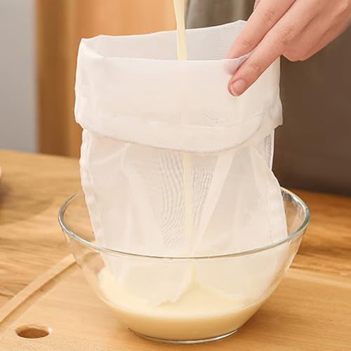 6 Stück Passiertuch Wiederverwendbar, 30 x 20 cm Käsetuch, Feinmaschiges Cheesecloth,Waschbares Nussmilchbeutel Abseihtuch, Kordelzugdesign, Seihtuch für Tofu Saft Käse Tee Nussmilch Suppe Joghurt