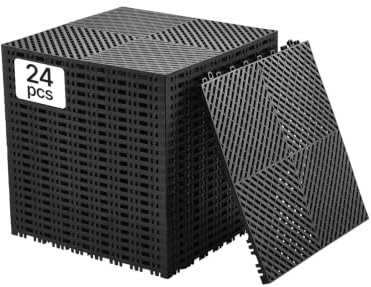 VEVOR Tappetino di Drenaggio ad Incastro, Cuscino Modulare ad Incastro con Giunzione, Piastrelle per Pavimenti Antiscivolo e Tappetino per Doccia Garage Giardino Cucina 415 x 415 mm 24 Pezzi Nero