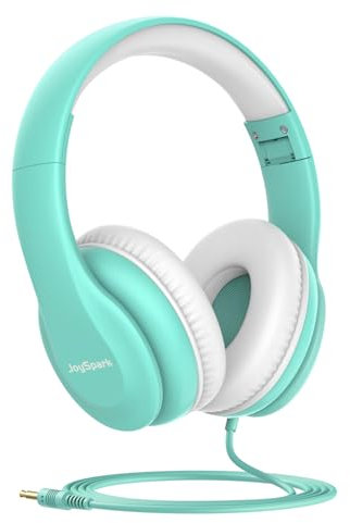 Auriculares JoySpark W5 con cable para niños, límite de volumen de 85 dB, auriculares supraaurales con cable de 3.5 mm, ajustables, sonido estéreo, plegables, para niños, para la escuela, color verde