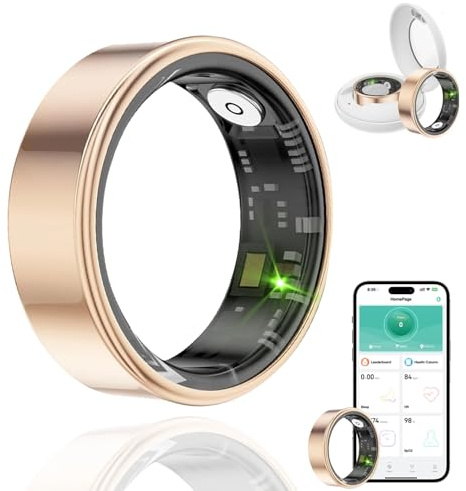 HPLSZCN Anillo inteligente para hombres y mujeres con caja de carga, modo multideporte, frecuencia cardíaca, SpO2, sueño, IP68 impermeable, seguimiento de actividad física, Android iOS, talla 8, negro