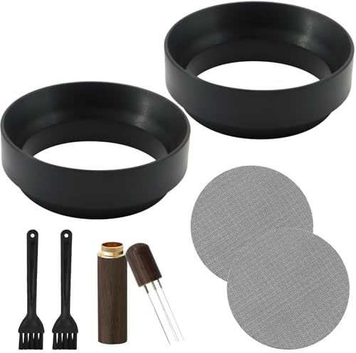 BORISCA 7 Pcs Magnetic Espresso Dosing Funnel with Filter, Brush, Cloth Powder Needle, Black Aluminum Alloy 58mm Espresso Dosing Funnel, Portafilter 58mm for Barista, Home, Cafe