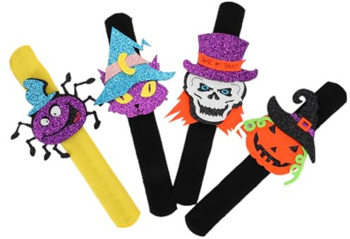 ifundom 4stücke Slap Armbänder Für Halloween Bunte Handgelenkschmuck Spaß Für Party-accessoires Slap-armbänder Mit Kürbis Und Fledermausdesign Für Kindergeburtstag Und Karneval