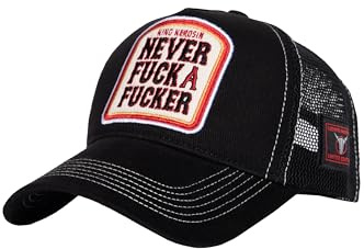 King Kerosin Herren Cap Trucker Cap Mesh Cap Lucki Maurer Ludwig Maurer Limited Edition Rocker Biker Star Koch Statement Stitching Never Fuck A Fucker