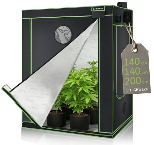 HIGHWERK Tienda para Cultivo en Interior 140 x 140 x 200 cm | Tienda de Cultivo para Plantas | negro verde | Caja de Cultivo, Cultivo en Casa, Armario de Cultivo | Tienda de Cultivo, Tienda de Plantas