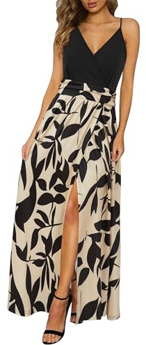 Newshows Abito estivo da donna, lungo, con scollo a V, elegante, con spalline sottili, per il tempo libero, per gli ospiti del matrimonio, Floral Z23, XL