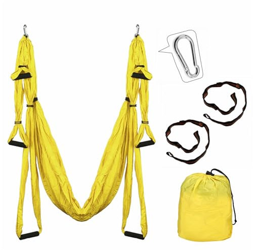 HEJIGOOD Aerial Yoga Hammock 250 x 150cm Parachute Fabric Swing for Inversion Fitness Therapy (Yellow)