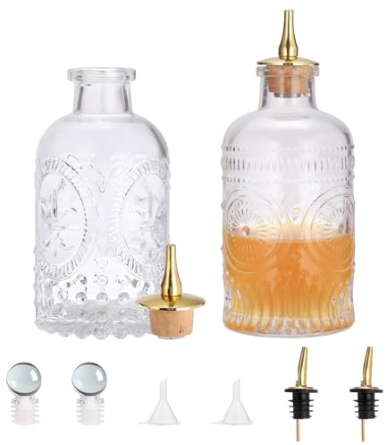 SUMNACON 2 Pcs Glass Cocktail Bitters Bottle with Dash Top and Stopper, Clear Glass Thermos Bottle Vintage Bitters Dispenser Bottle for Home Bar (No Bitters)