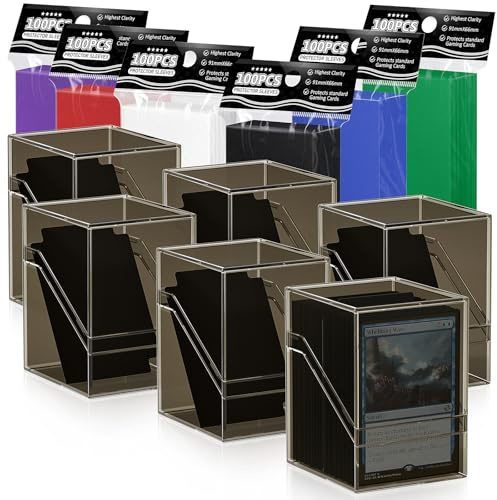 Mlikero 6 Stück Card Deck Boxen, Schwarz Commander Kartenbox mit 600Pcs Kartenhüllen und Kartentrenner, Standardformat Deckbox Sammelkarten Box Fit für MTG, Sammelkarten, Sportkarten (6 Farben)