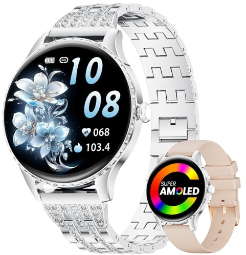 LIGE Smartwatch Damen 1.32 AMOLED Rund Touchscreen mit Telefonfunktion, IP68 wasserdichte /120+Sport Modus/Frauengesundheit/Kalorien/Herzfrequenz, Smart Watch für iOS Android Silber