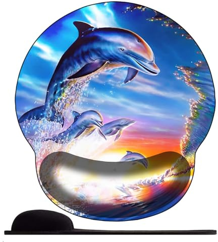 3D Tapis de Souris Ergonomique Gamer avec Repose Poignet, Confort avec Repose- Gaming Mouse Pad pour Bureau et Maison，Dauphins surfeurs