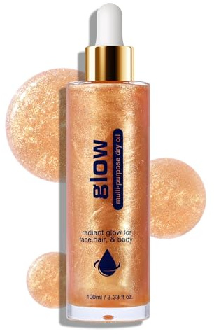 KYDA Body Shimmer Oil, High Gloss Face and Body Luminizer Oil, Face Glitter Lotion Makeup, Long Lasting and Moisturizing Liquid Highlighting Drops for a Radiant Glow- White moonbeam, 3.33 Fl Oz