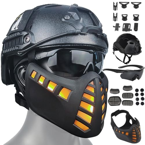 Casco Rápido Y Máscara LED, Gafas Protectoras, Casco Negro De Paintball con Riel Lateral