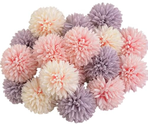 Eawfgtuw Ramo de bolas de crisantemo artificial, 12 piezas/10 piezas de flores de seda de 32 cm de altura para el hogar, estante de mesa, boda, fiesta, arreglo, decoración en blanco, azul, verde, rosa